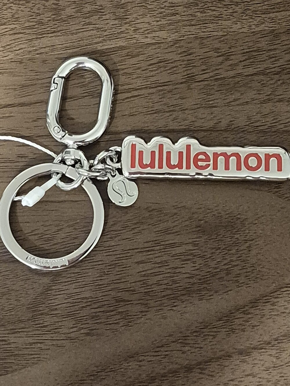 Lululemon Charm Logo keychain Bag Charm - Lulu Red & Silver Metal Clippable